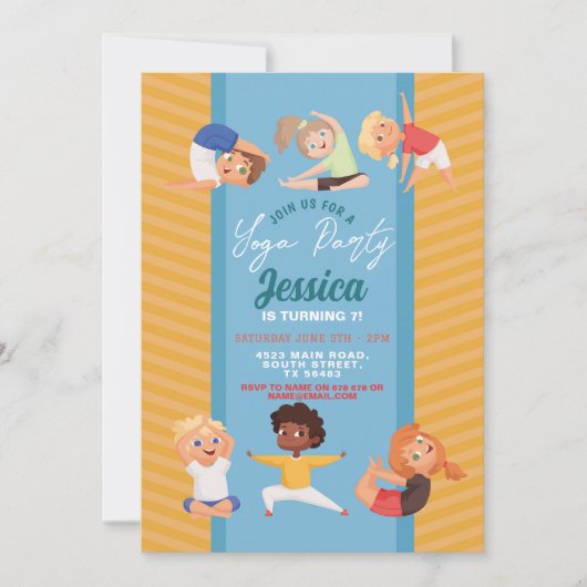 ヨガパーティー誕生日ストレッチガールズボーイズおもしろい 招待状 (正面)
