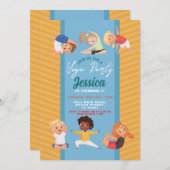 ヨガパーティー誕生日ストレッチガールズボーイズおもしろい 招待状 (正面/裏面)