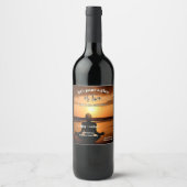 ヨガビーチサンセット誕生日ワインラベル ワインラベル (正面)