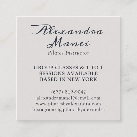 ヨガピラティスインストラクターエレガントボホの台本の写真 スクエア名刺 (裏面)
