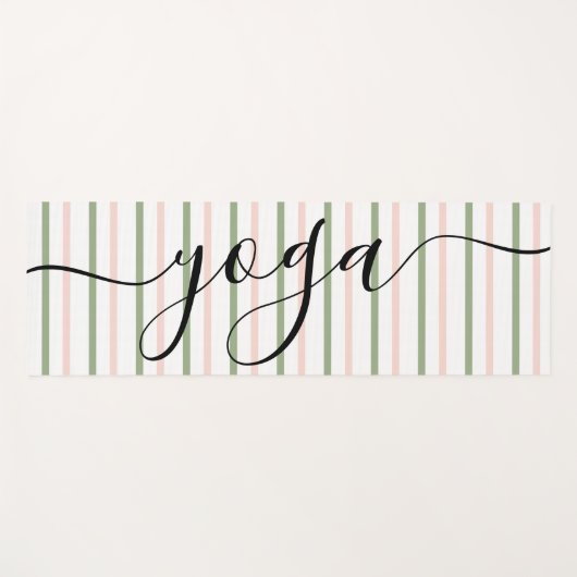 ヨガピンクとグリーンのストライプが息をする ヨガマット (正面(横))