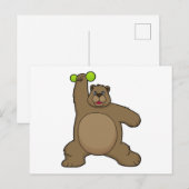 ヨガフィットネスでダンベルを持つクマ ポストカード (正面/裏面)