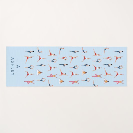 ヨガポーズおもしろい&かわいいブルーパーソナライズされたヨガマット ヨガマット (正面(横))