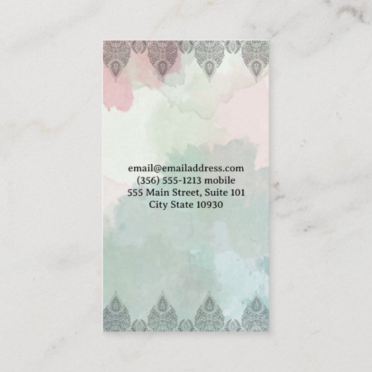 ヨガポーズの女性 | マンダラとペイズリー模様 名刺 (裏面)