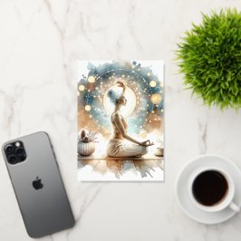 ヨガポーズウーマン座って茶色の落ち着き 箔グリーティングカード