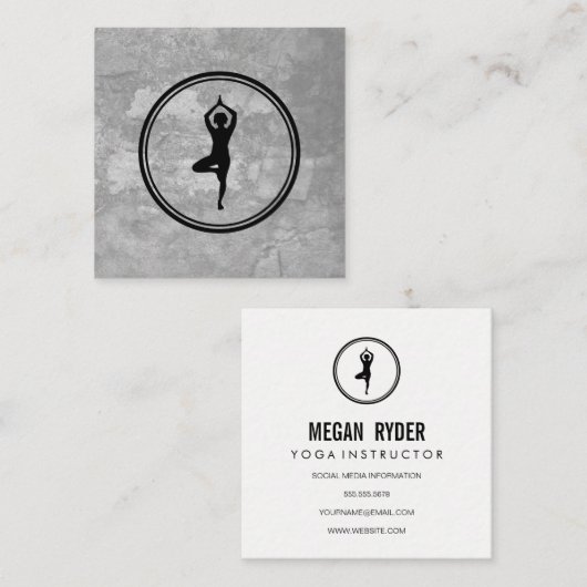 ヨガポーズグレーテクスチャ スクエア名刺 (正面/裏面)
