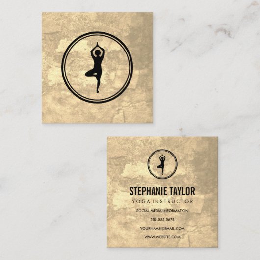 ヨガポーズセピアテクスチャ スクエア名刺 (正面/裏面)