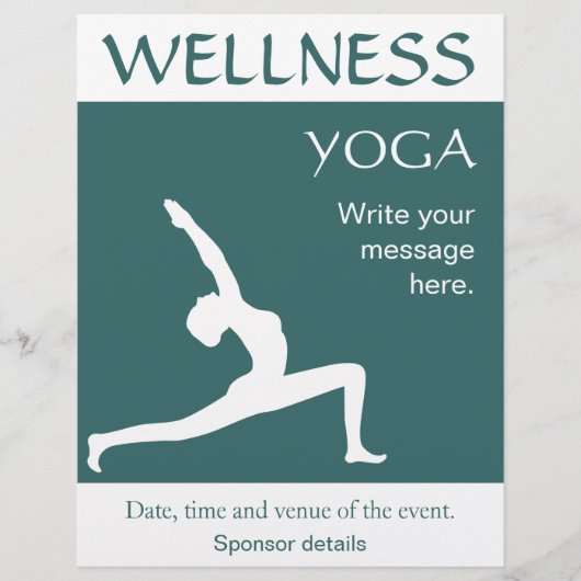 ヨガポーズホワイトシルエットアクアブルーティール(緑がかった色)チラシ チラシ (正面)