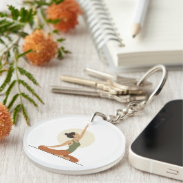 ヨガポーズモノリン自然トーンアクリルキーチェーン キーホルダー