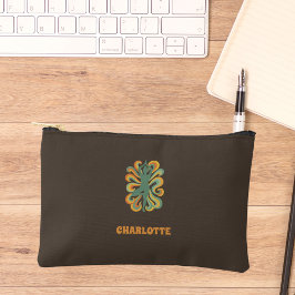 ヨガポーズレトロな渦巻きの名前、トープブラウン アクセサリーポーチ