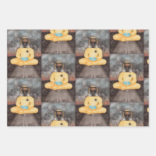 ヨガポーズ宇宙飛行士3オリジナル水彩 ラッピングペーパーシート (正面3)