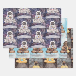 ヨガポーズ宇宙飛行士3オリジナル水彩 ラッピングペーパーシート