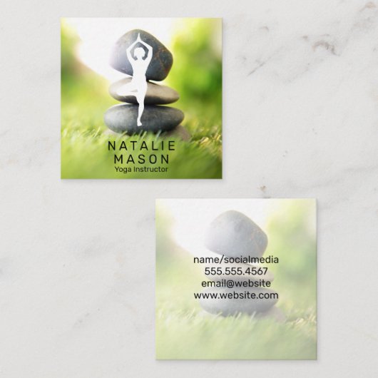 ヨガポーズ |バランスの取れた石 スクエア名刺 (正面/裏面)
