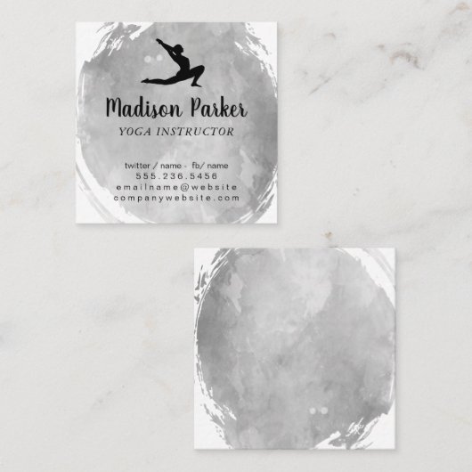 ヨガポーズ |ブラシ付き水彩 スクエア名刺 (正面/裏面)
