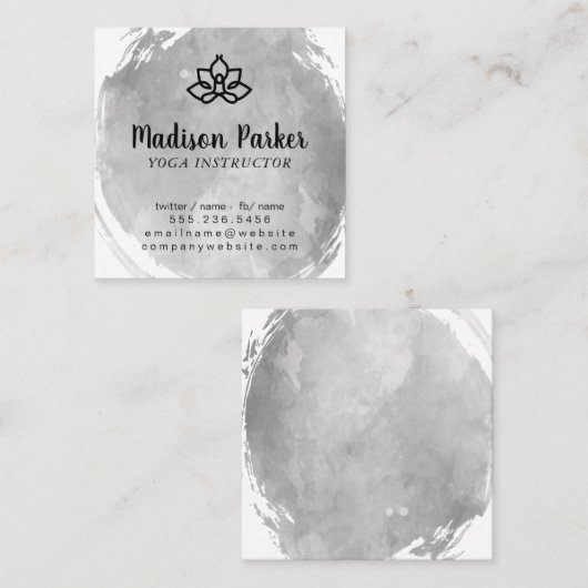 ヨガポーズ |ブラシ付き水彩 | Lotus Flower スクエア名刺 (正面/裏面)