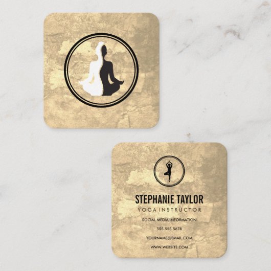 ヨガポーズ | 瞑想 スクエア名刺 (正面/裏面)