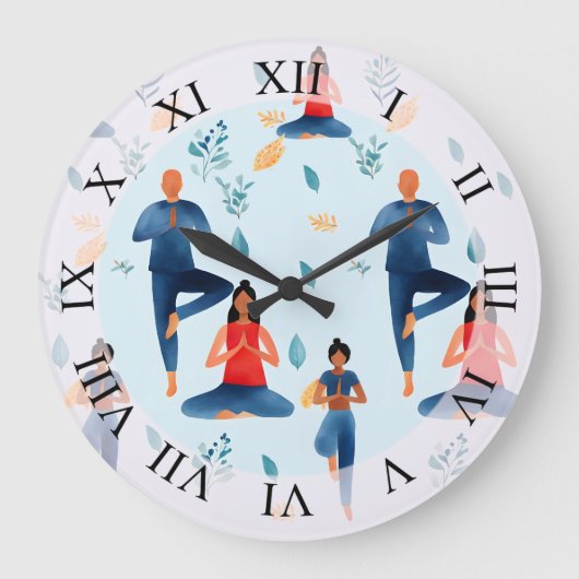 ヨガポーズ、瞑想、ニューエイジアート ラージ壁時計 (正面)