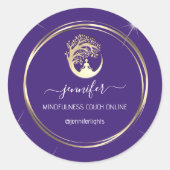 ヨガマインドフルセラピストソファ金ゴールドフレームパープル ラウンドシール (正面)