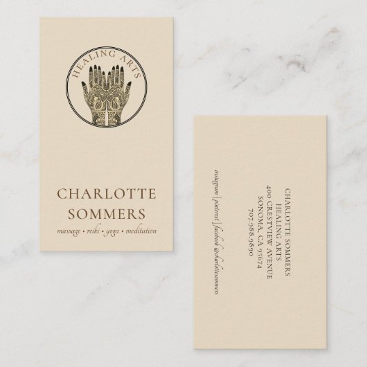 ヨガマッサージメーンディヘンナハンズビジネスカード 名刺 (正面/裏面)