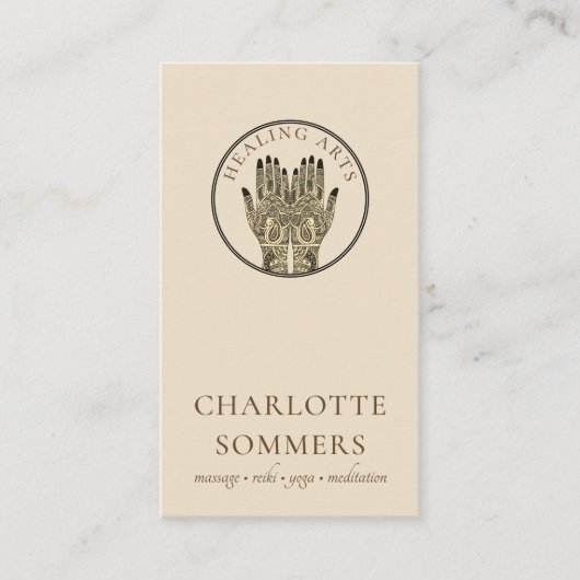 ヨガマッサージメーンディヘンナハンズビジネスカード 名刺 (正面)