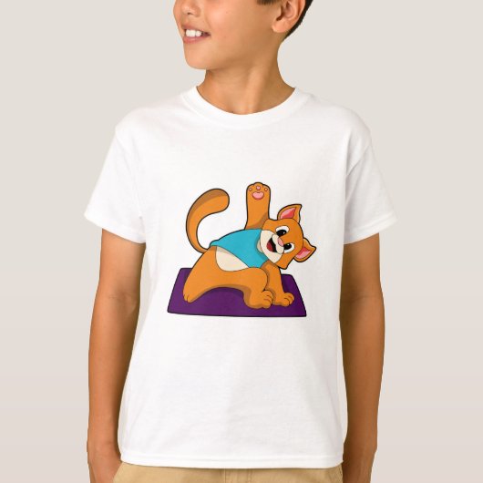 ヨガマットとヨガマットの猫 Tシャツ (正面)