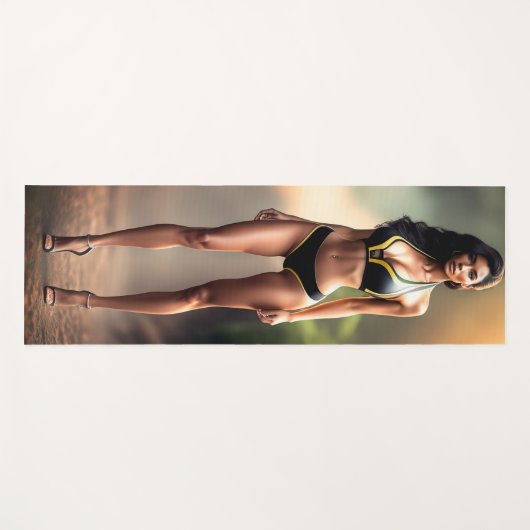 ヨガマットの美しいモデルガール ヨガマット (正面(横))