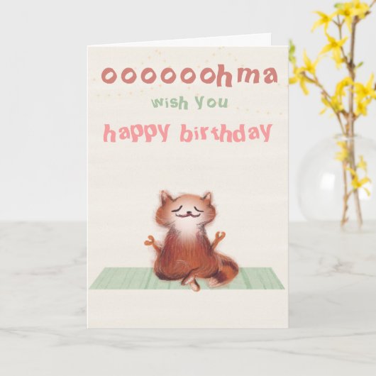 ヨガミおもしろいテーションキャットフユーモアのあるレンド誕生日 カード (黄色い花)