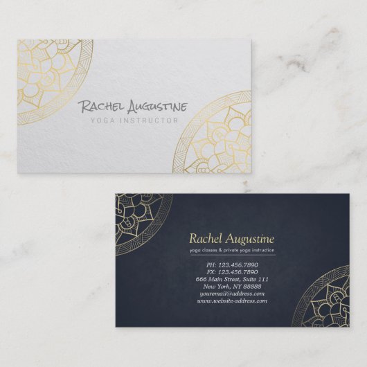 ヨガメディテーションインストラクターシックホワイト金ゴールドマンダラ 名刺 (正面/裏面)