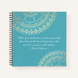 ヨガメディテーションインストラクターブルー金ゴールドマンダラ引用文 ノートブック