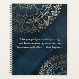 ヨガメディテーションインストラクターブルー金ゴールドマンダラ引用文 プランナー手帳