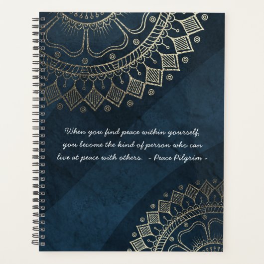 ヨガメディテーションインストラクターブルー金ゴールドマンダラ引用文 プランナー手帳 (正面)