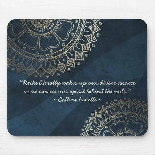 ヨガメディテーションインストラクターブルー金ゴールドマンダラ引用文 マウスパッド (正面)