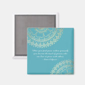 ヨガメディテーションインストラクターブルー金ゴールドマンダラ引用文 マグネット (正面/裏面)