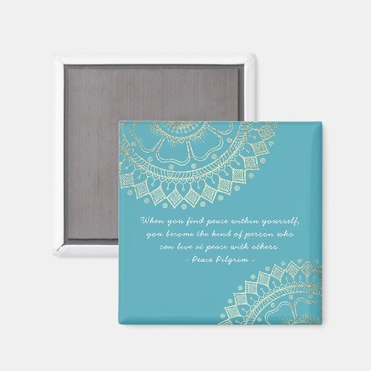 ヨガメディテーションインストラクターブルー金ゴールドマンダラ引用文 マグネット (正面/裏面)