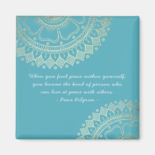 ヨガメディテーションインストラクターブルー金ゴールドマンダラ引用文 マグネット (正面)