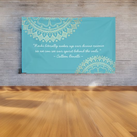 ヨガメディテーションインストラクターブルー金ゴールドマンダラ引用文 横断幕