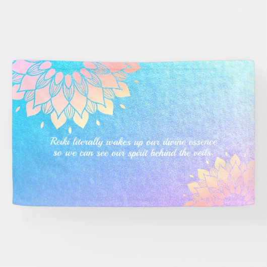 ヨガメディテーションインストラクターブルー金ゴールドマンダラ引用文 横断幕 (横)