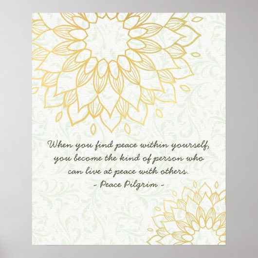 ヨガメディテーションインストラクター金ゴールドマンダラフラワー ポスター (正面)
