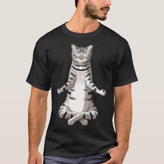 ヨガメディテーションマンクス猫 Tシャツ (正面)