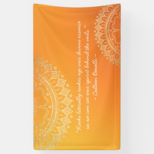 ヨガメディテーション先生オレンジ金ゴールドマンダラ引用文 横断幕 (縦)