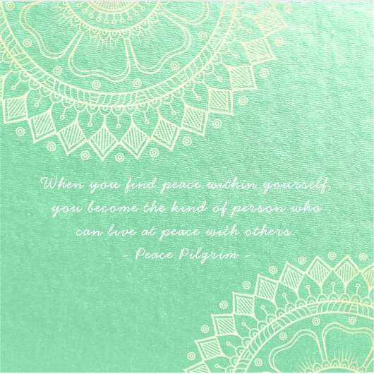 ヨガメディテーション先生グリーン金ゴールドマンダラ引用文 シール (正面)