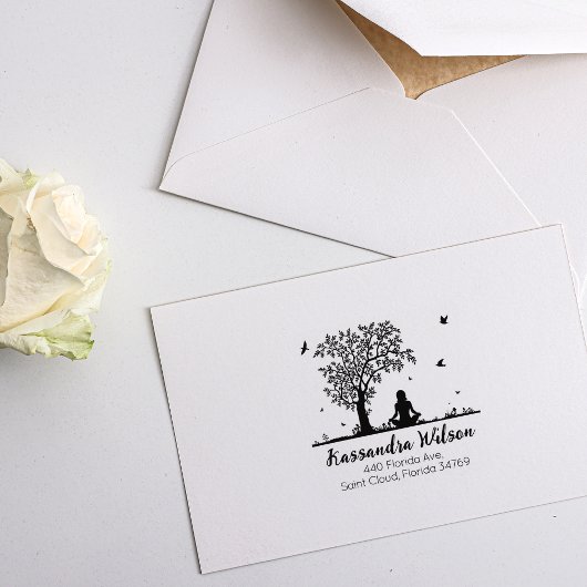 ヨガメディテーション、ツリー差出人住所 ラバースタンプ