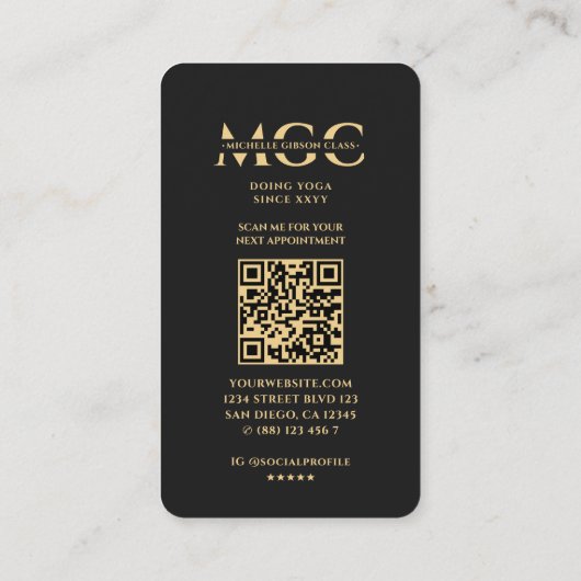 ヨガモダンインストラクターモノグラムブラック金ゴールドマンダラ 名刺 (裏面)