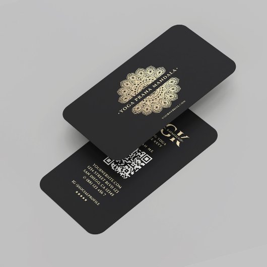 ヨガモダン瞑想モノグラムブラック金ゴールドマンダラ 名刺