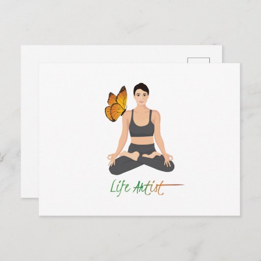 ヨガライフアーティスト引用文ガールインロータスバタフライ ポストカード (正面/裏面)