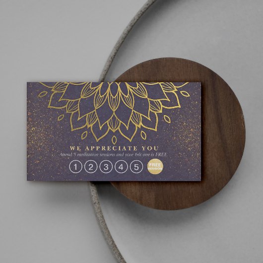 ヨガロイヤリティ6パンチマンダラパープル&金ゴールドグリッター ロイヤリティカード