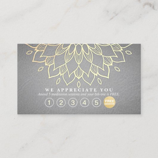 ヨガロイヤリティ6パンチ金ゴールドマンダラグレーレザー ロイヤリティカード (正面)