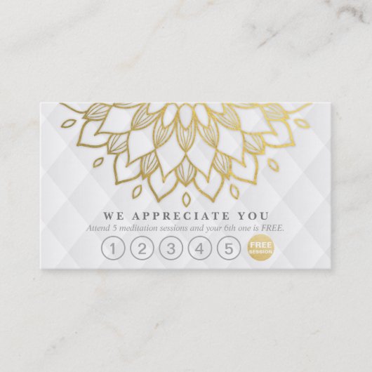 ヨガロイヤリティ6パンチ金ゴールドマンダラホワイトレザー ロイヤリティカード (正面)