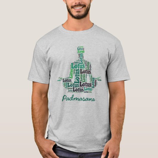 ヨガロータスポーズインシェードオブブルーとティール(緑がかった色) Tシャツ (正面)