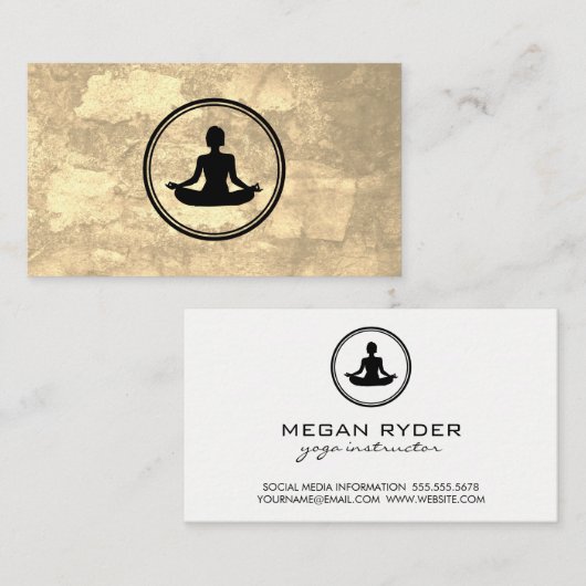 ヨガロータスポーズセピアテクスチャ 名刺 (正面/裏面)
